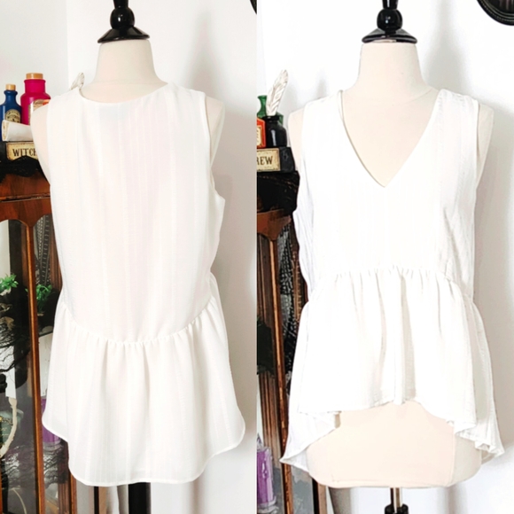 1. State White Sheer Blouse, Striped, Ruffle - Picture 2 of 6